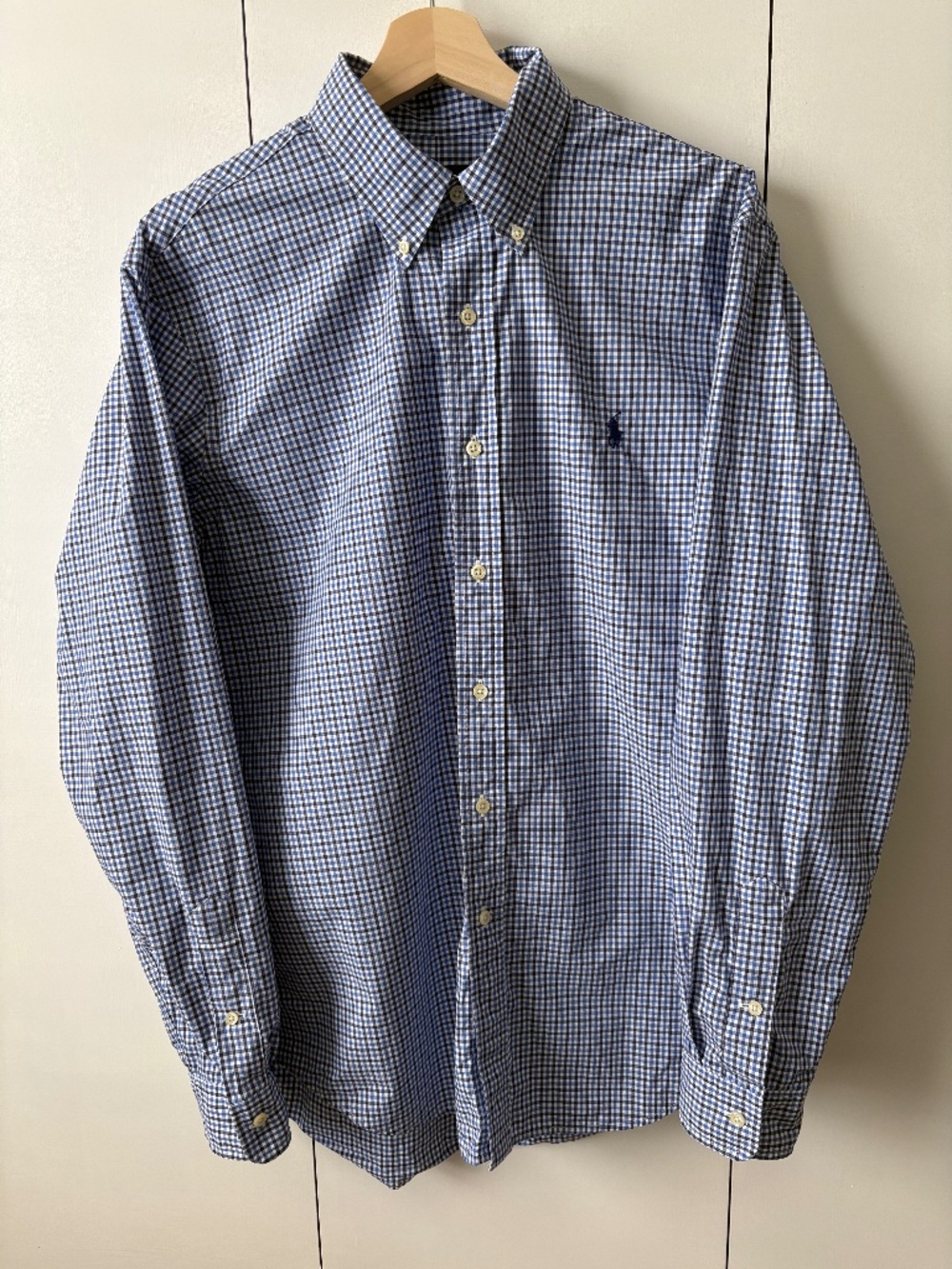 Ralph Lauren Men's Blue White Gingham Check Long Sleeve Button Down Shirt Size L